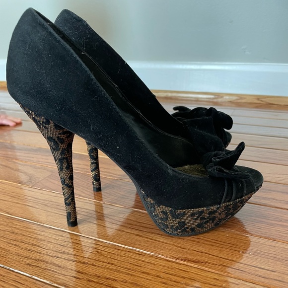 Black velvet and leopard print heels - Picture 4 of 7